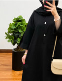 مانتو روشا جلوبسته طرح دار مشکی کد ۱۴۰۳